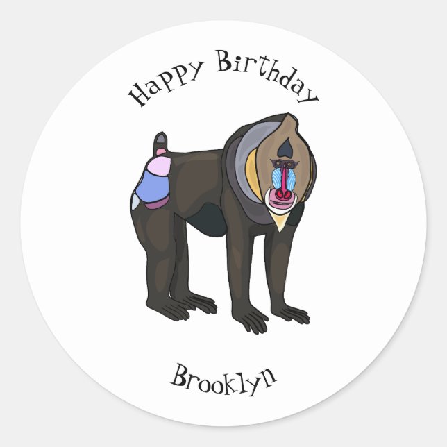 Pegatina Redonda Ilustracion personalizado Mandrill (Anverso)