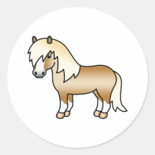 Pegatina Redonda Ilustracion Personalizado Palomino Shetland Pony C