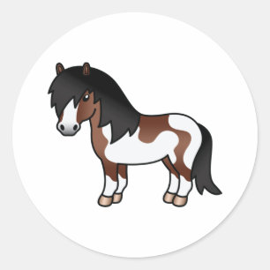 Pegatina Redonda Ilustracion Personalizado Pony Pinto Shetland Brow