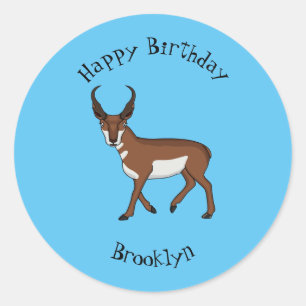 Pegatina Redonda Ilustracion personalizado Pronghorn
