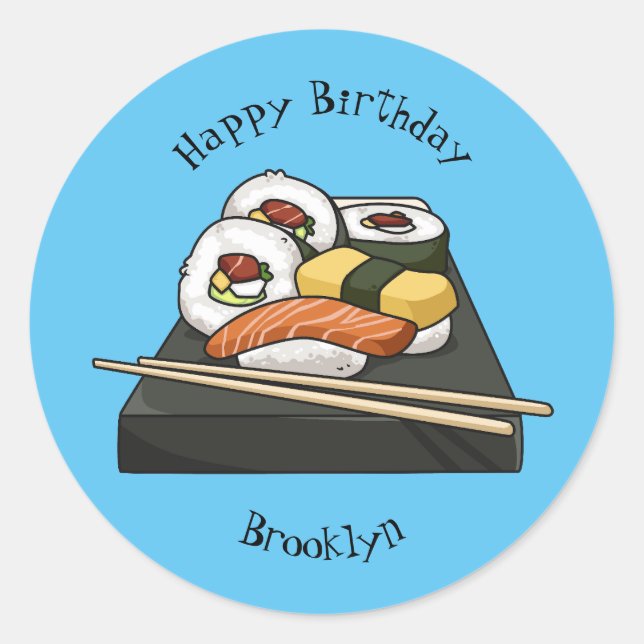 Pegatina Redonda Ilustracion personalizado Sushi (Anverso)