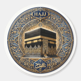 Pegatina Redonda Ilustración Redonda de Hajj Mabrur Elegante Kaaba 