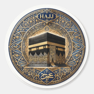 Pegatina Redonda Ilustración Redonda de Hajj Mabrur Elegante Kaaba 