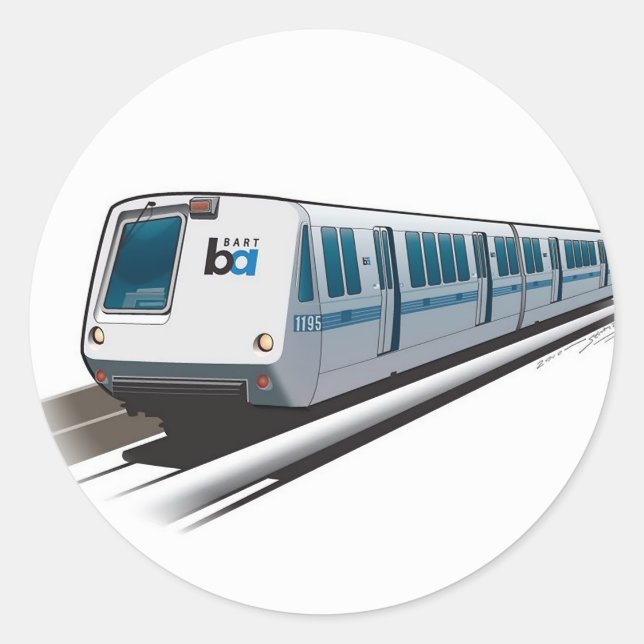 Pegatina Redonda Ilustración retro del tren Bart (Anverso)