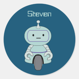 Pegatina Redonda Ilustracion Retro Robot Personalizado