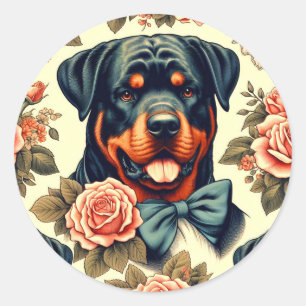 Pegatina Redonda Ilustracion Retro Rottweiler