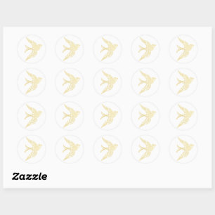 Pegatina Redonda Ilustracion Rústico Faux Gold Swallow Bird