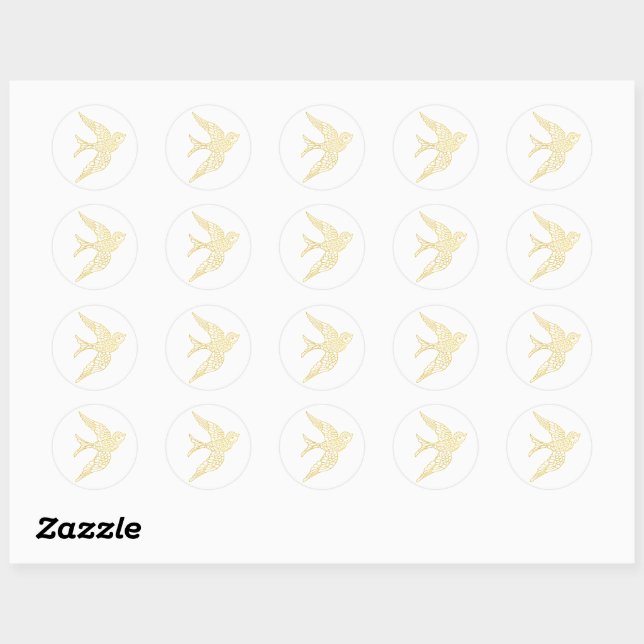 Pegatina Redonda Ilustracion Rústico Faux Gold Swallow Bird (Hoja)