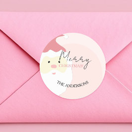 Pegatina Redonda Ilustracion Santa Cute Rosa