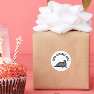 Pegatina Redonda Ilustracion simple de Black Walrus