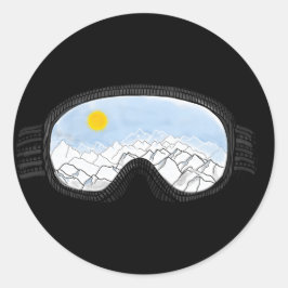 Pegatina Redonda Ilustracion Ski Goggles Mountain View