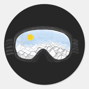 Pegatina Redonda Ilustracion Ski Goggles Mountain View