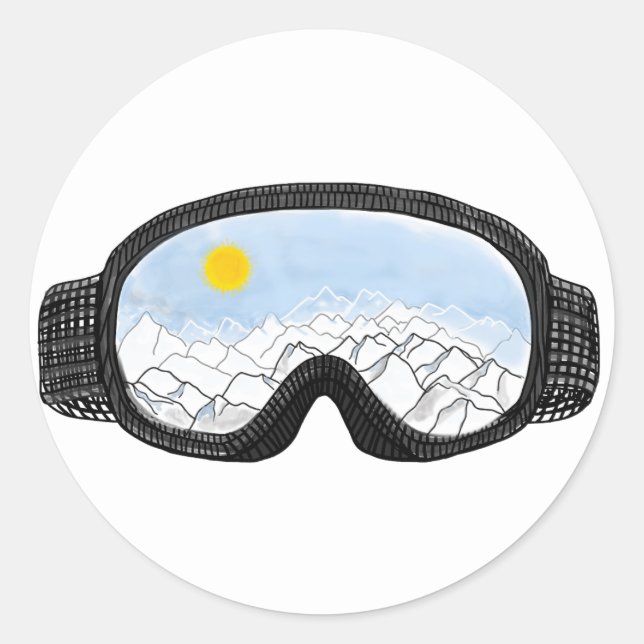 Pegatina Redonda Ilustracion Ski Goggles Mountain View (Anverso)
