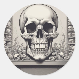 Pegatina Redonda Ilustracion Skull