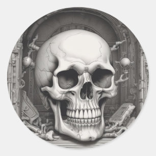 Pegatina Redonda Ilustracion Skull