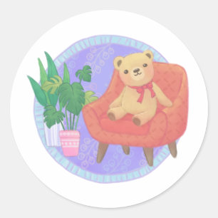 Pegatina Redonda Ilustracion Teddy Bear & Furniture