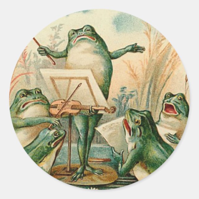 Pegatina Redonda Ilustracion vintage de Frog Chorus (Anverso)