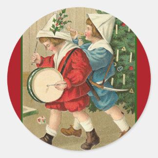 Pegatina Redonda Ilustracion vintage de Navidades por la mañana