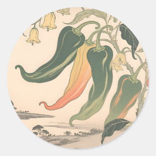 Pegatina Redonda Ilustración Vintage de Pimiento