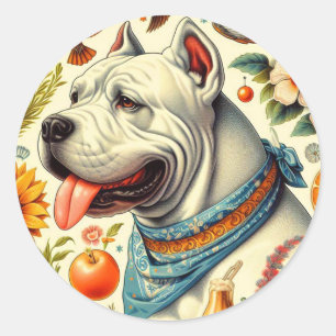 Pegatina Redonda Ilustracion Vintage Dogo Argentino