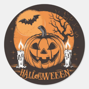 Pegatina Redonda Ilustracion Vintage Halloween