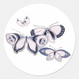 Pegatina Redonda ilustracion vintage, mariposas azules