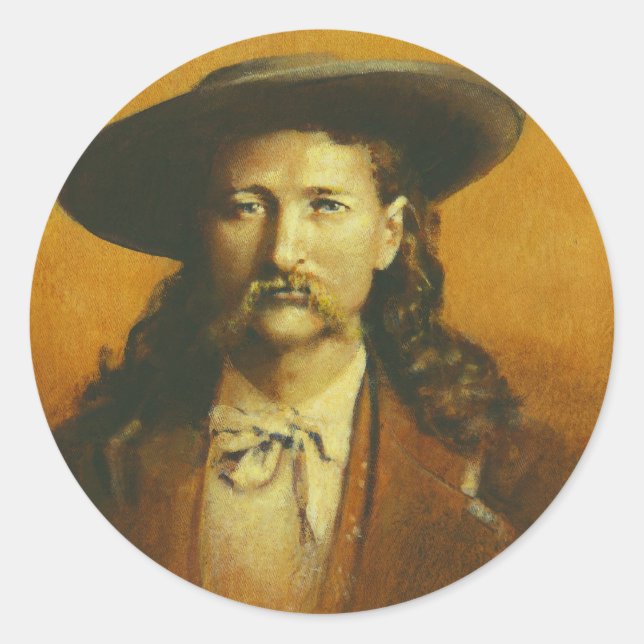 Pegatina Redonda Ilustracion Wild Bill Hickok (Anverso)