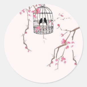 Pegatina Redonda Ilustraciones originales del birdcage de la flor