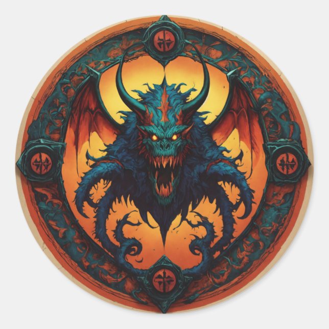 Pegatina Redonda Ilustrar un emblema de fragmentos potente (Anverso)