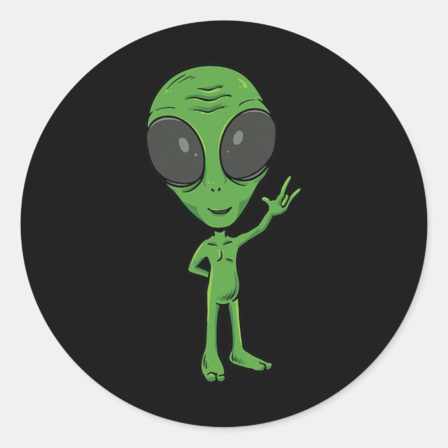 Pegatina Redonda ILY Alien ASL Hand Gesture Deaf Hearing Loss Consc (Anverso)