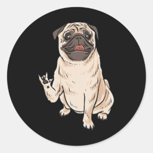 Pegatina Redonda ILY PUG DOG ASL Gesture Deaf Hearing Loss Awa