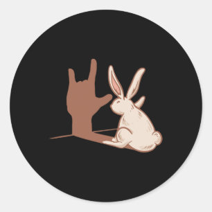 Pegatina Redonda ILY Rabbit ASL Hand Gesture Deaf Hearing Loss Awar