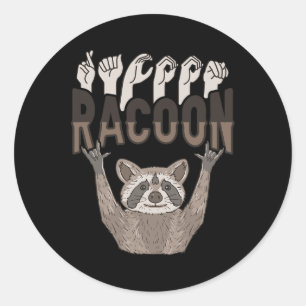Pegatina Redonda ILY Racoon ASL Hand Gesture Deaf Hearing Loss Awar
