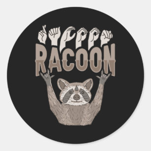 Pegatina Redonda ILY Racoon ASL Hand Gesture Deaf Hearing Loss Awar