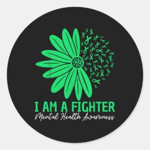 Pegatina Redonda Im A Fighter Mental Health Awareness Flower Ribbon