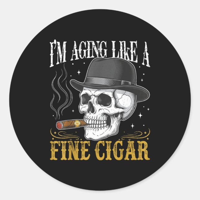 Pegatina Redonda I'm Aging Like A Fine Cigar Funny Skull Dad Retro  (Anverso)
