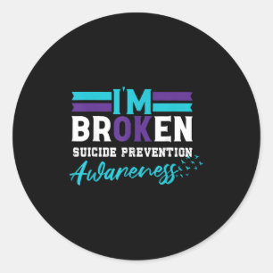 Pegatina Redonda Im Broken Suicide Prevention Awareness Verde azula