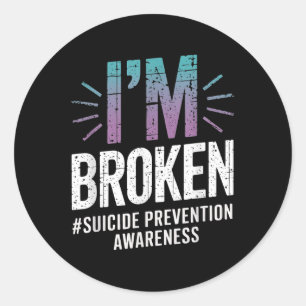 Pegatina Redonda Im Broken Verde azulado &amp; Purple Ribbon Suicid