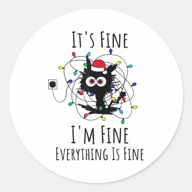 Pegatina Redonda I'm Fine Everything Is Fine Cute Cat Christmas Lig (Anverso)
