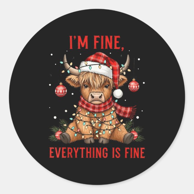 Pegatina Redonda I'm Fine Everything Is Fine Funny Christmas Highla (Anverso)