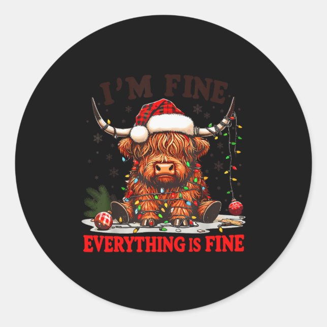 Pegatina Redonda I'm Fine Everything Is Fine Funny Christmas Highla (Anverso)