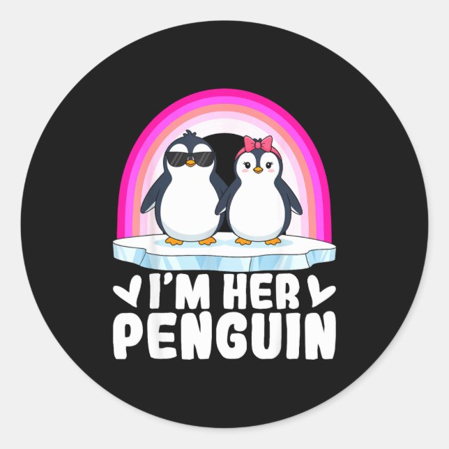Pegatina Redonda I'm Her Penguin Matching Couple Valentine Love Hea (Anverso)