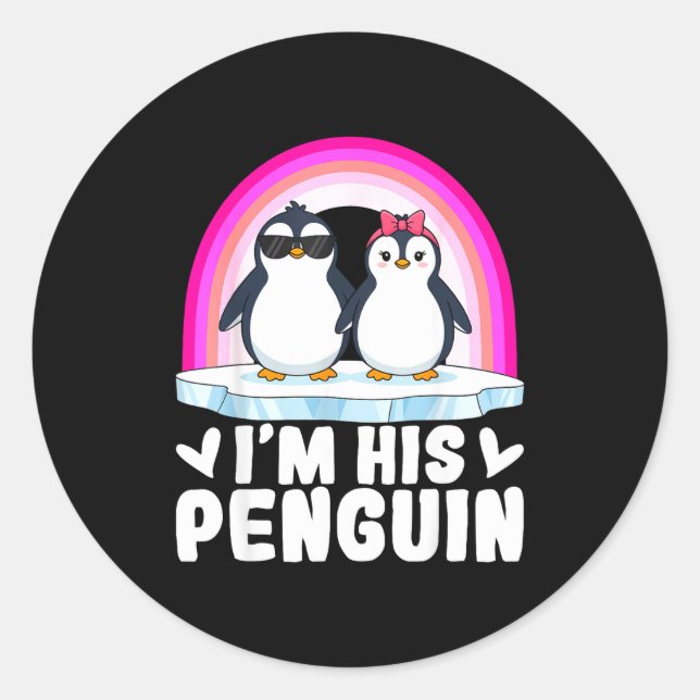 Pegatina Redonda I'm Her Penguin Matching Couple Valentine Love Hea (Anverso)