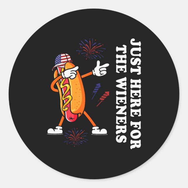 Pegatina Redonda I'm Just Here For The Wieners Funny 4th Of July  (Anverso)
