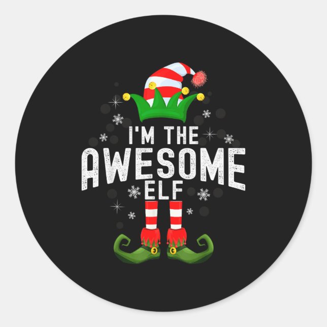 Pegatina Redonda I'm The Awesome Elf Christmas Family Pjs Costume  (Anverso)