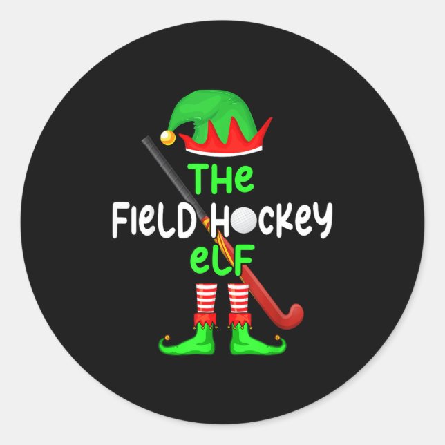 Pegatina Redonda I'm The Field Hockey Elf Christmas Family Matching (Anverso)