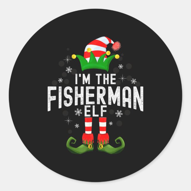 Pegatina Redonda I'm The Fisherman Elf Christmas Family Pjs Costume (Anverso)