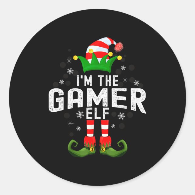 Pegatina Redonda I'm The Gamer Elf Christmas Family Pjs Costume  (Anverso)