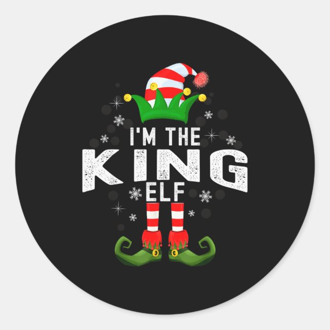 Pegatina Redonda I'm The King Elf Christmas Family Pjs Costume  (Anverso)