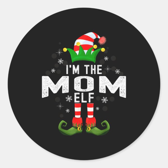 Pegatina Redonda I'm The Mom Elf Christmas Family Pjs Costume  (Anverso)